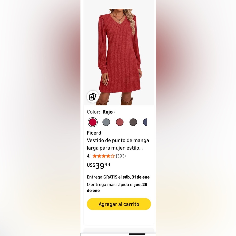 Long Sleeve red  Dress - Picture 7 of 7